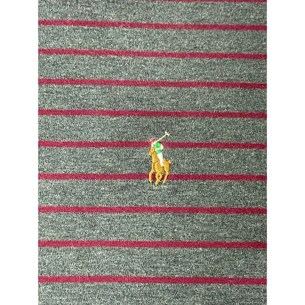 Ralph‎ Lauren Grey & Maroon Stripped Soft Pima Cotton Polo Shirt SZ Large Preppy